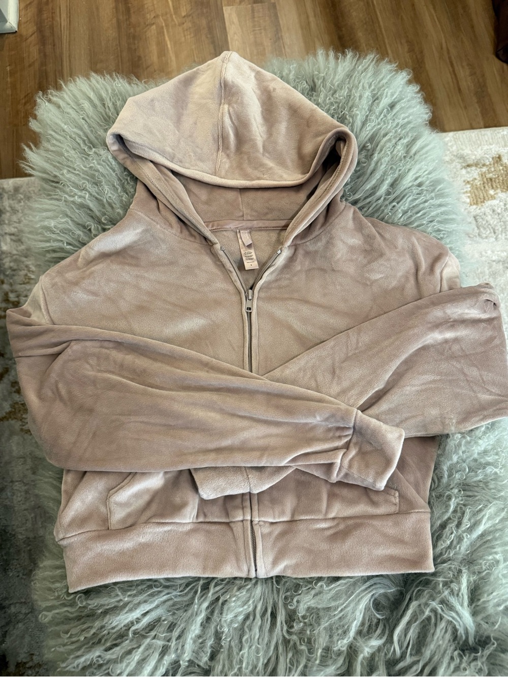 SKIMS Dust Blush Pink Velour Cropped Zip Up Hoodie
